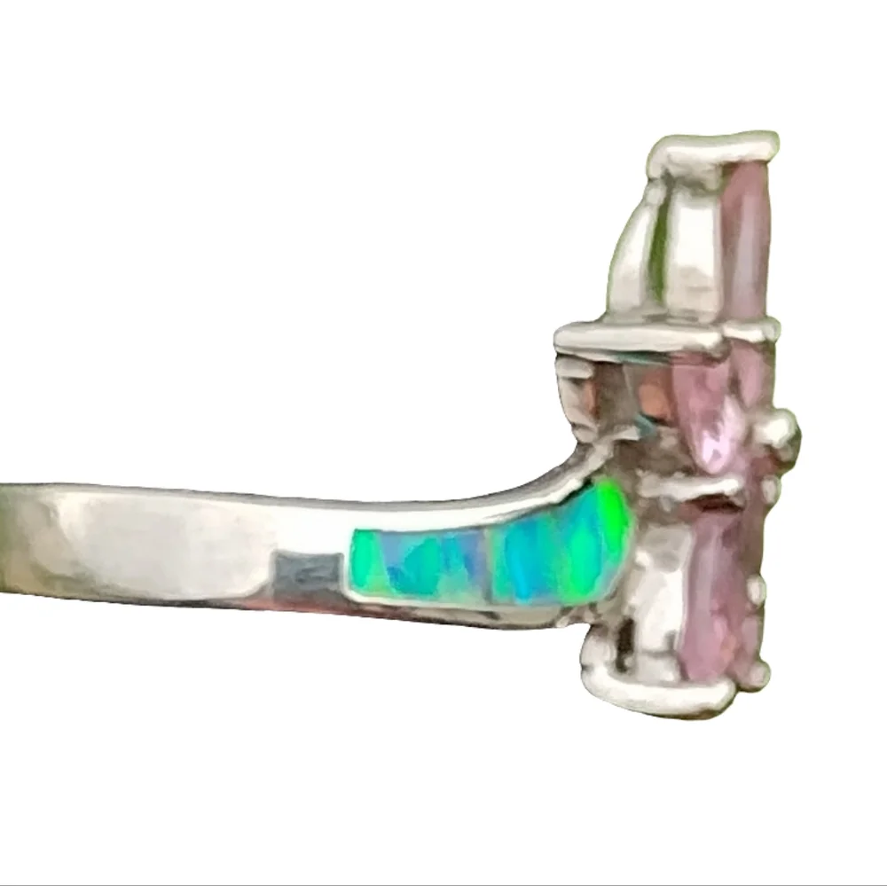 Sterling SIlver ring signed AK opal and pinkstones size 8 Fine Jewelry - Picture 5 of 9